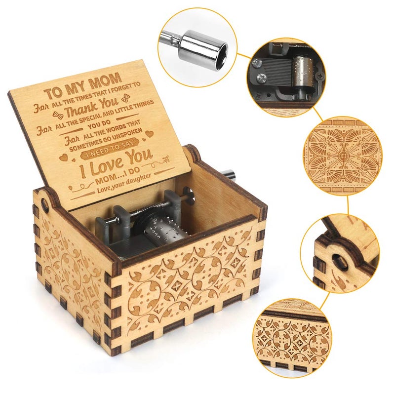 BOOB You Are My Sunshine Hand Crank Music Box small Wood Musical Gift for Mom from Daughter, Motherâ€™s Day Birthday Christmas Keepsake Present for women mama wife gift - Image 2